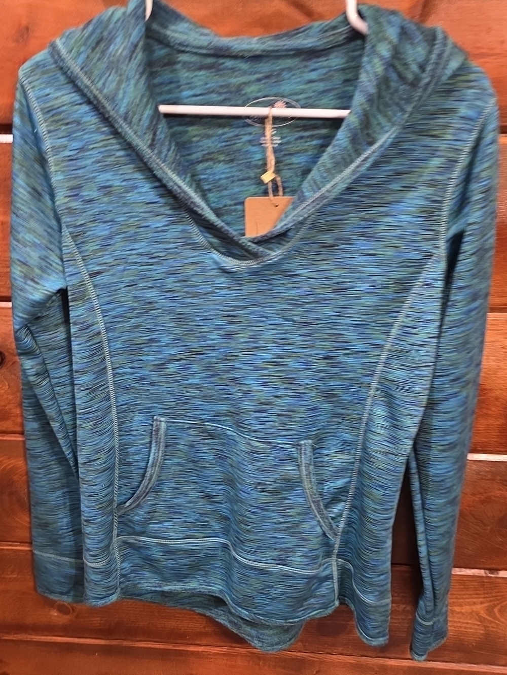 Tangerine Teal-Blue Space Dye Hooded Pullover